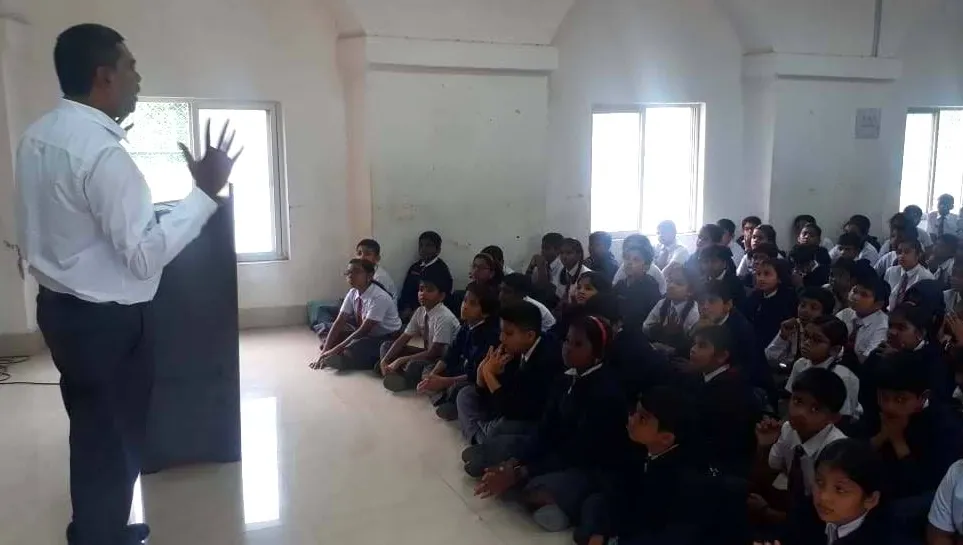 Girish addressing student at Army Public School, Bengaluru